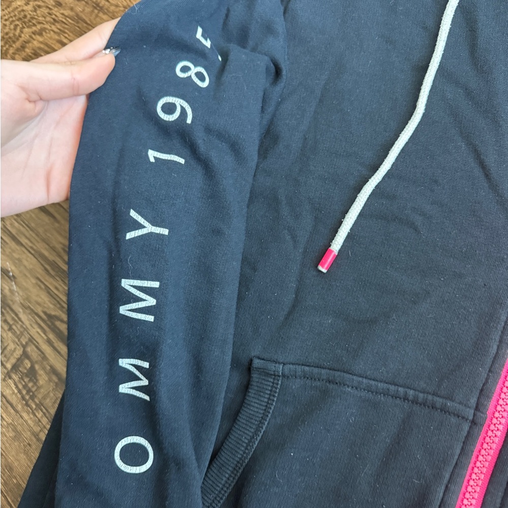 TOMMY HILFIGER Vintage Zip Up Hoodie Colorblock Navy Pink Trim Logo Embroidery L - Picture 4 of 6